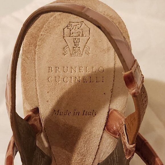 Excellent EU39 Brunello Cucinelli Monili Bead Sandal Croc Embossed - Picture 4 of 12